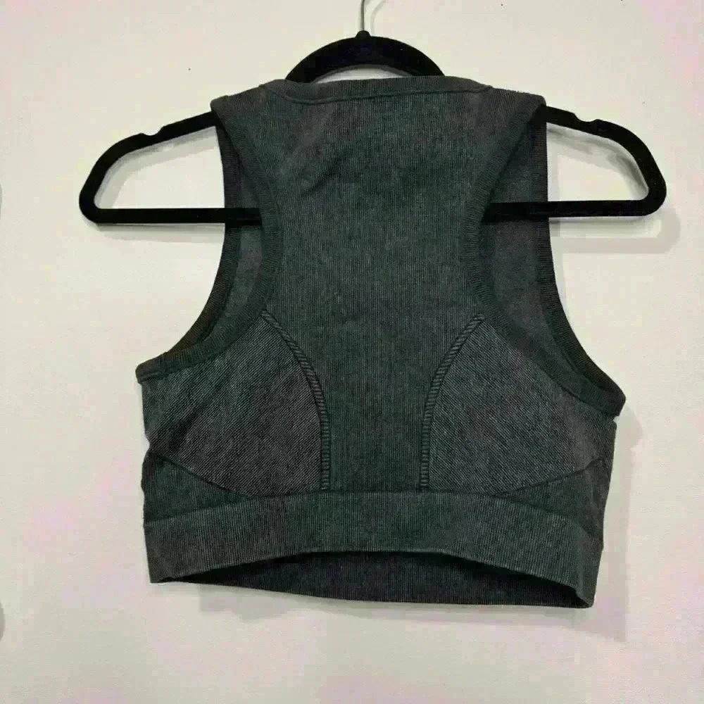 Aerie Offline High Neck Zip Up Sweat Cardio Sports Bra Gray - Picture 3 of 3